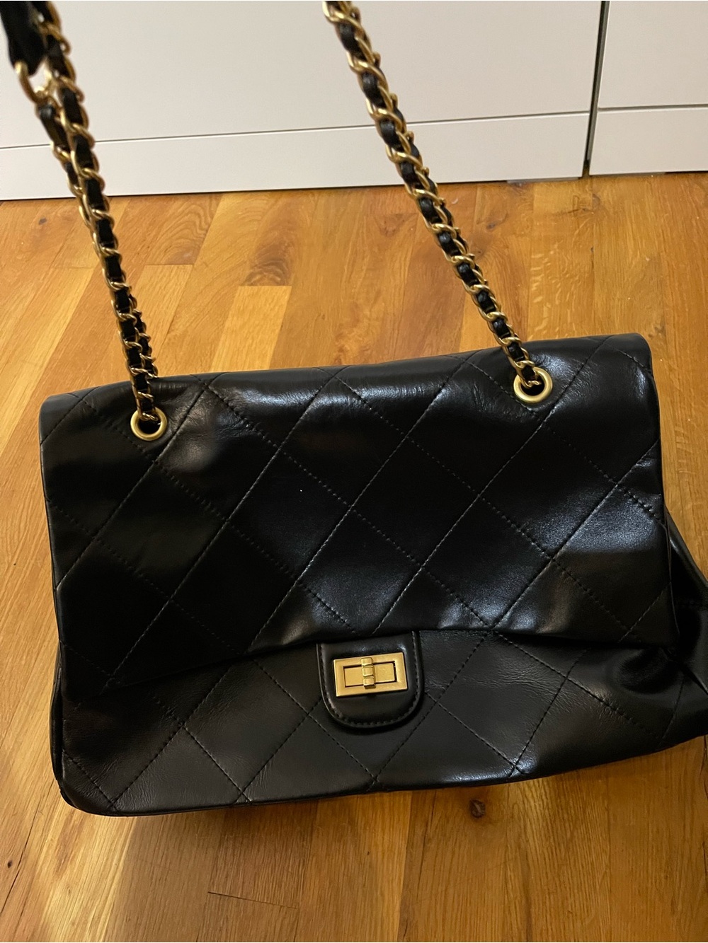 Large Black Quilted Shoulder Bag with Chain Strap - Picture 3 of 3